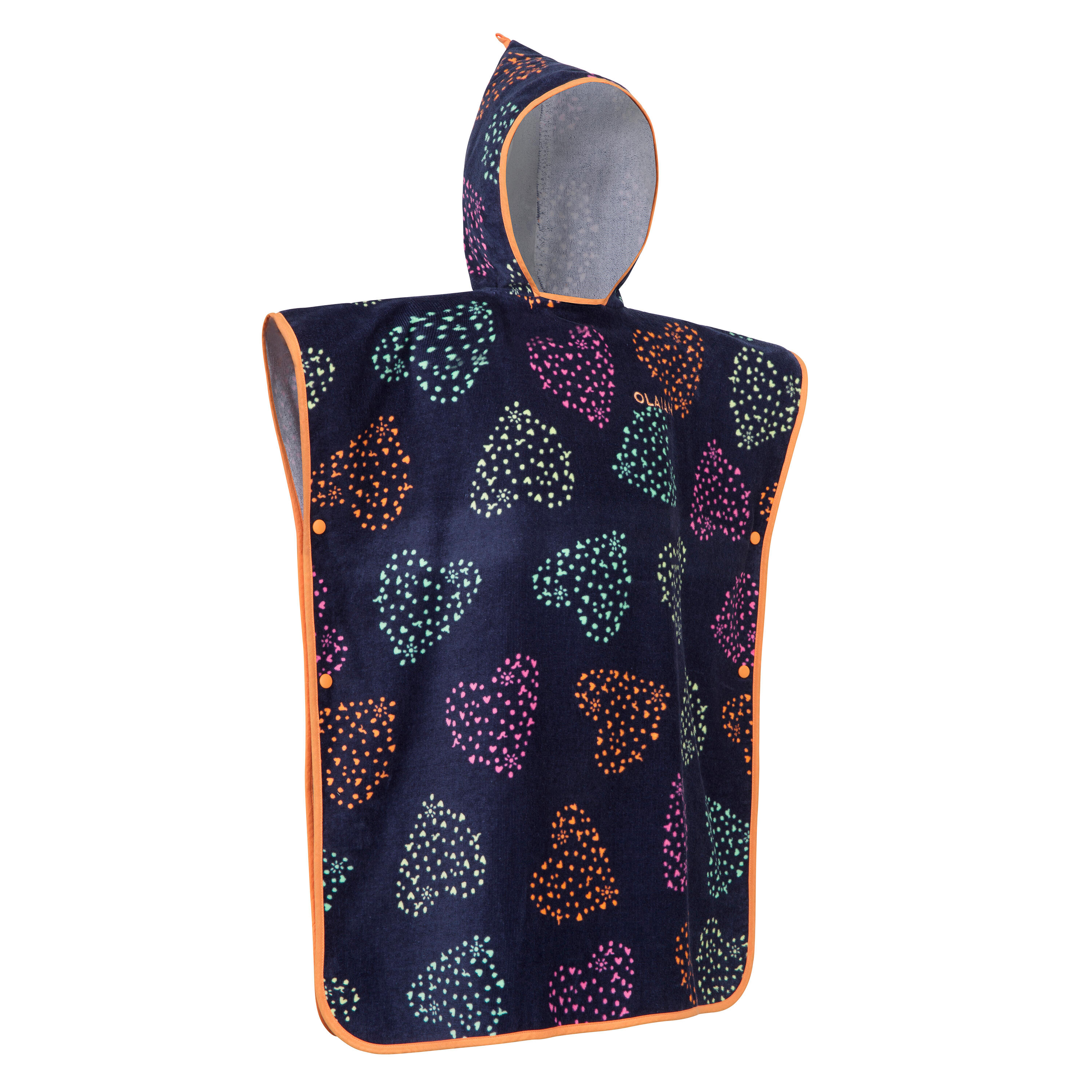 OLAIAN Surf-Poncho Kinder 500 110–135 cm schwarz/orange/Herzen