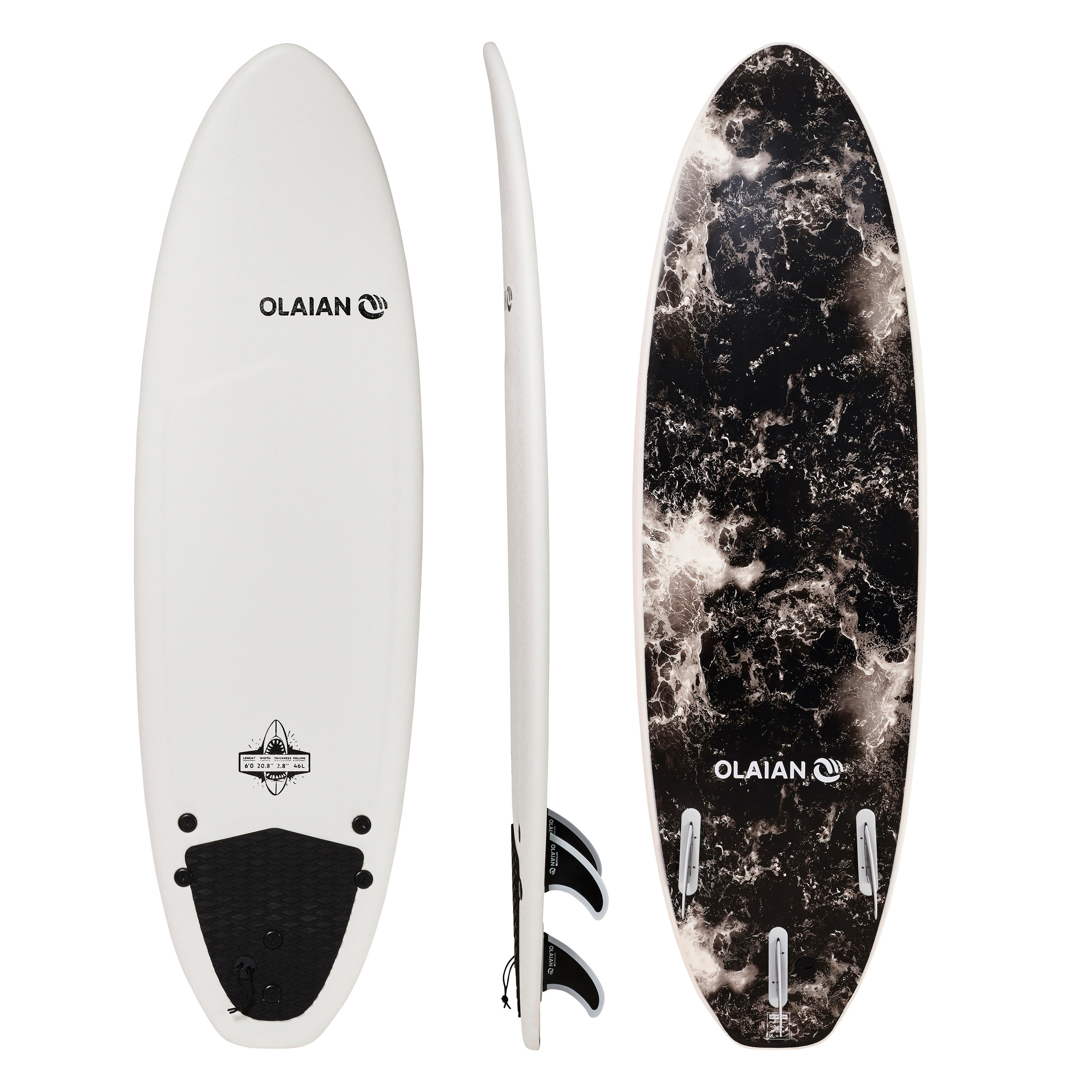OLAIAN Surfboard 900 Schaumstoff Soft 6' inkl. 3 Finnen EINHEITSGRÖSSE
