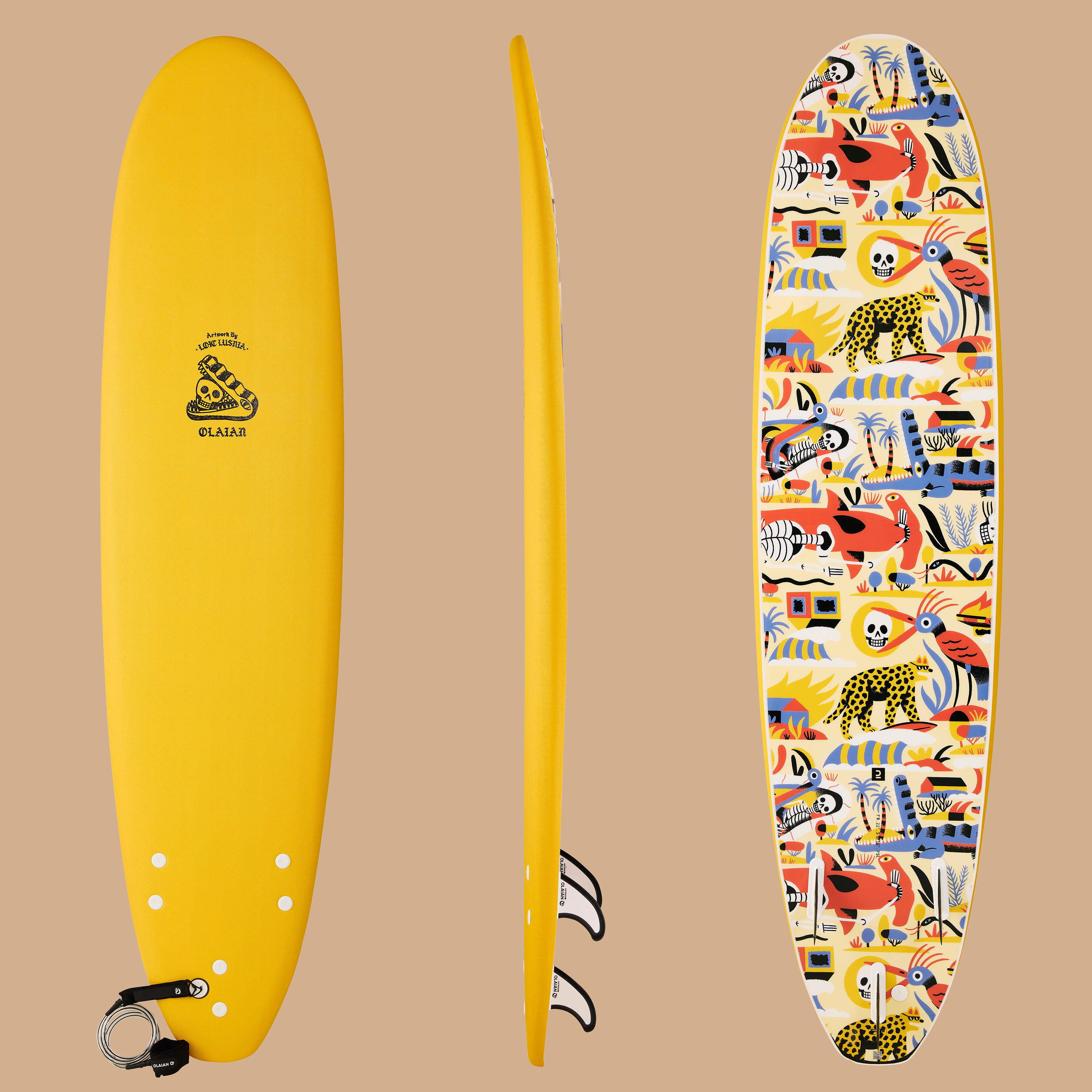 OLAIAN Surfboard Schaumstoff inkl. Leash und Finnen - 500 7'8