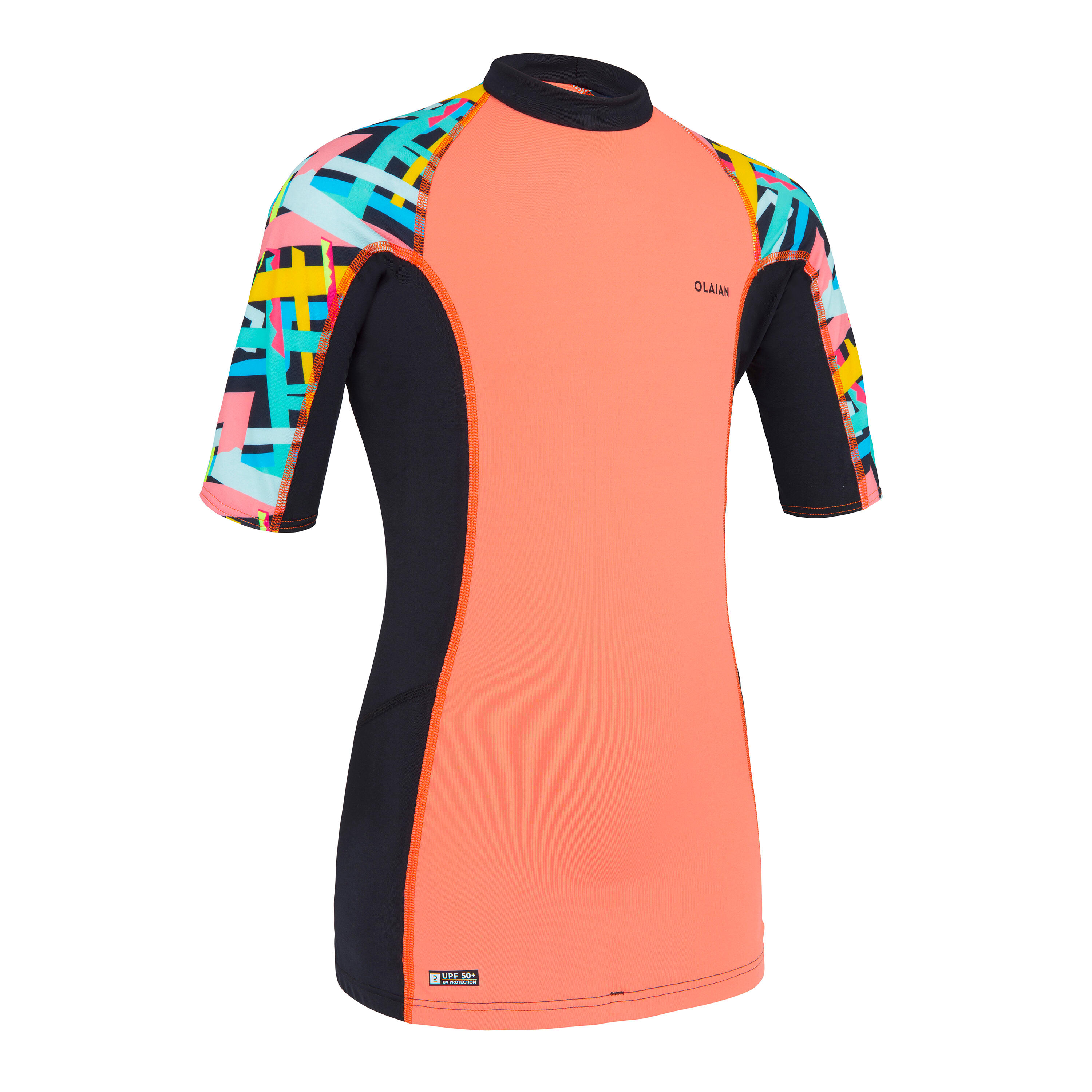 OLAIAN UV-Shirt Kinder UV-Schutz 50+ koralle/schwarz Gr. 128  - 8 Jahre