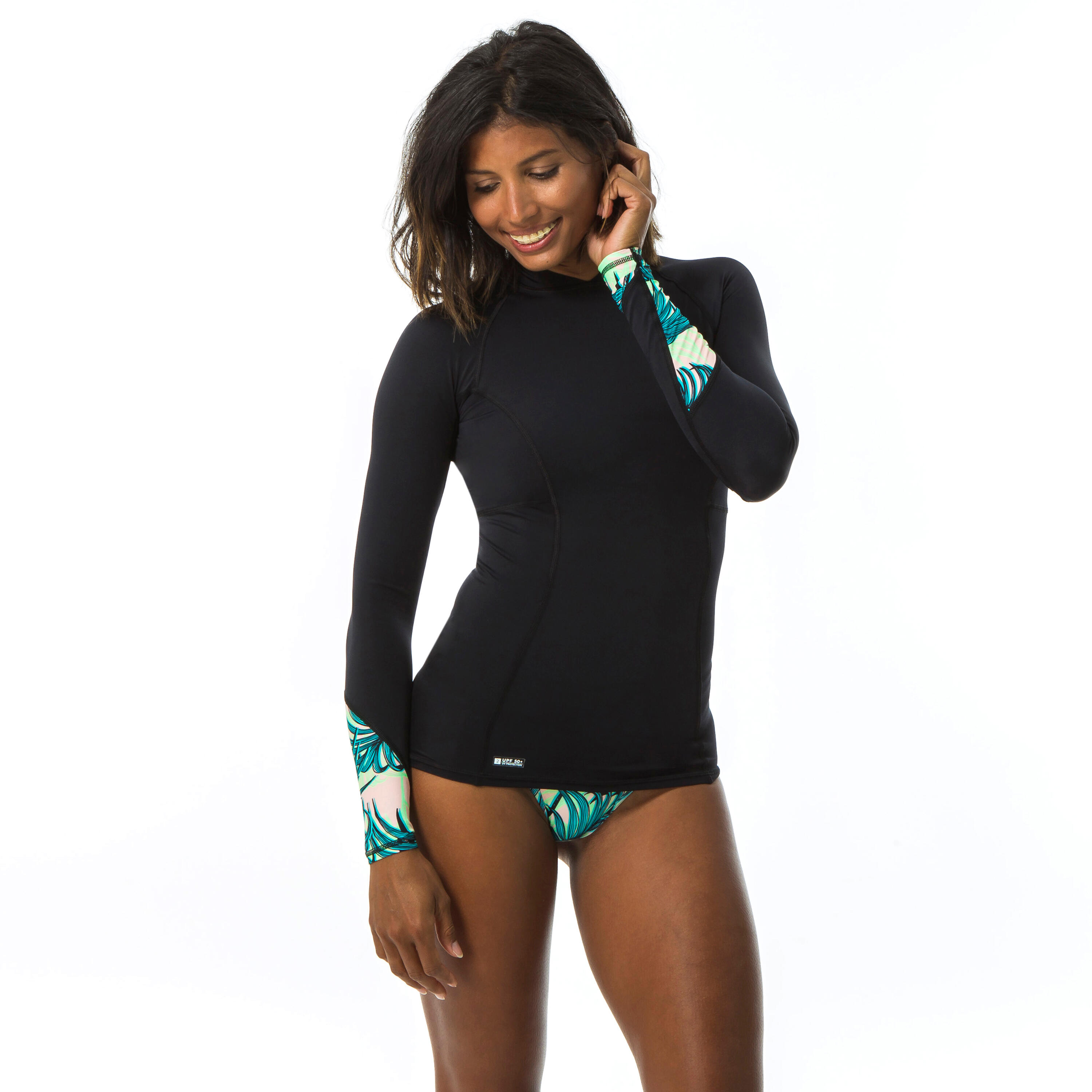 OLAIAN UV-Shirt Langarm Damen UV-Schutz 50+ Rücken mit Druckmotiv 900 Lou schwarz XS