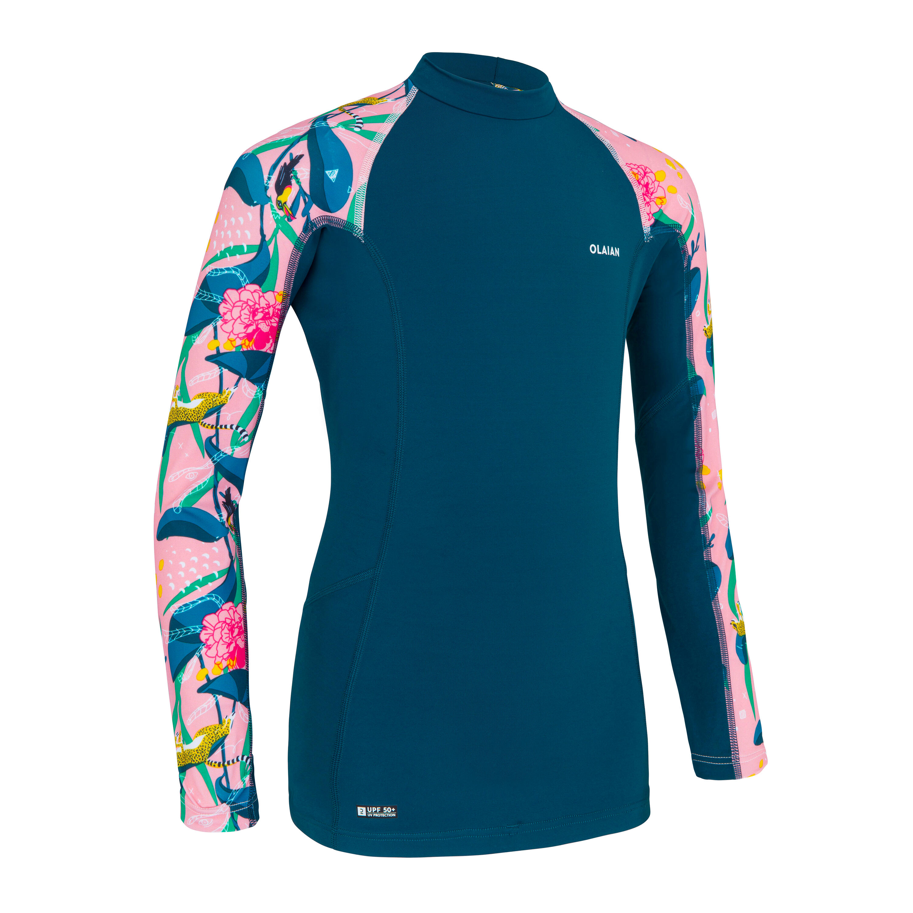 OLAIAN UV-Shirt langarm Kinder UV-Schutz 50+ 500 petrol/rosa Gr. 128  - 8 Jahre