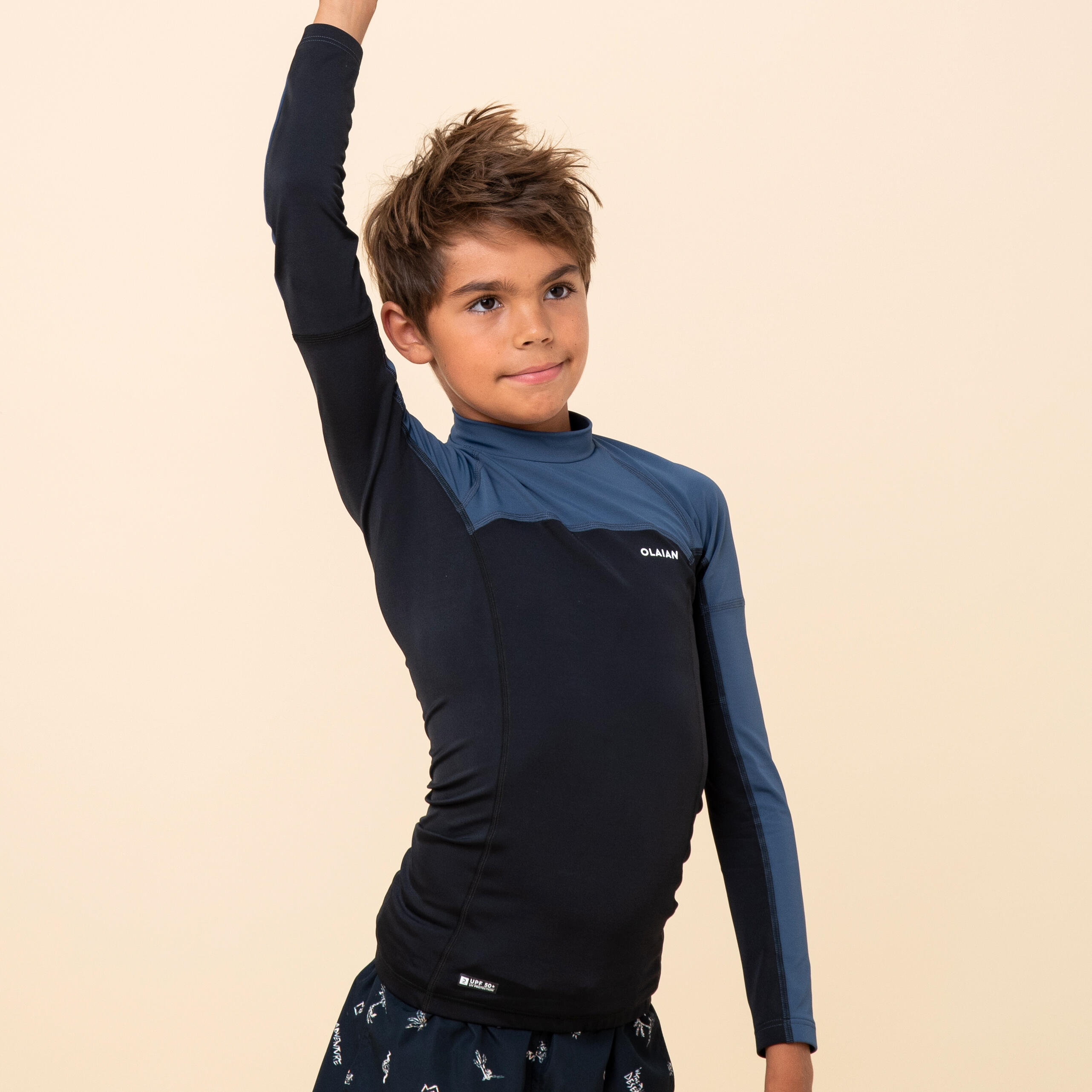 OLAIAN UV-Shirt langarm Kinder UV-Schutz 50+ 500 schwarz/blau 8 Jahre - Gr. 128