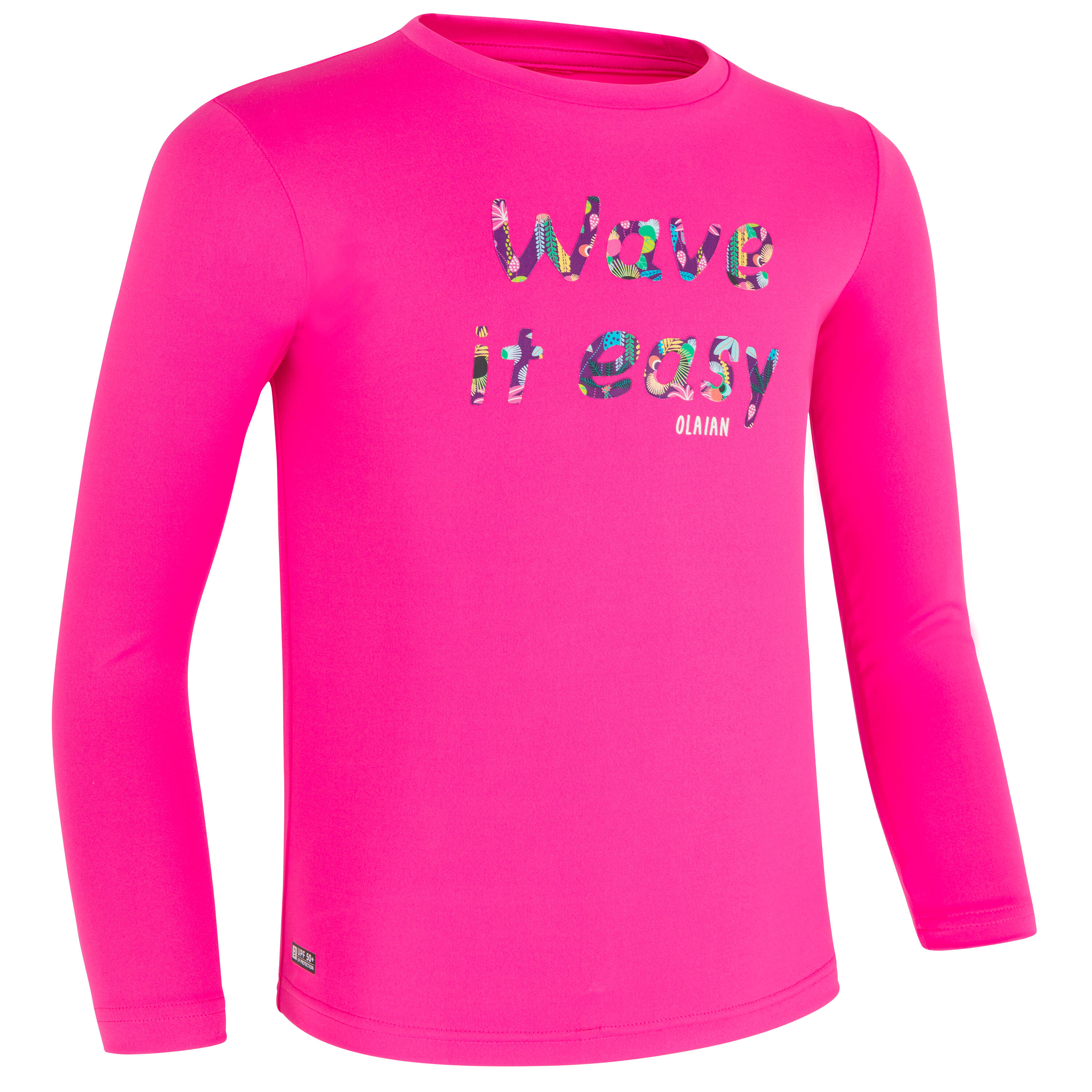 OLAIAN UV-Shirt langarm Kinder UV-Schutz 50+ rosa/bedruckt Gr. 104 - 4 Jahre