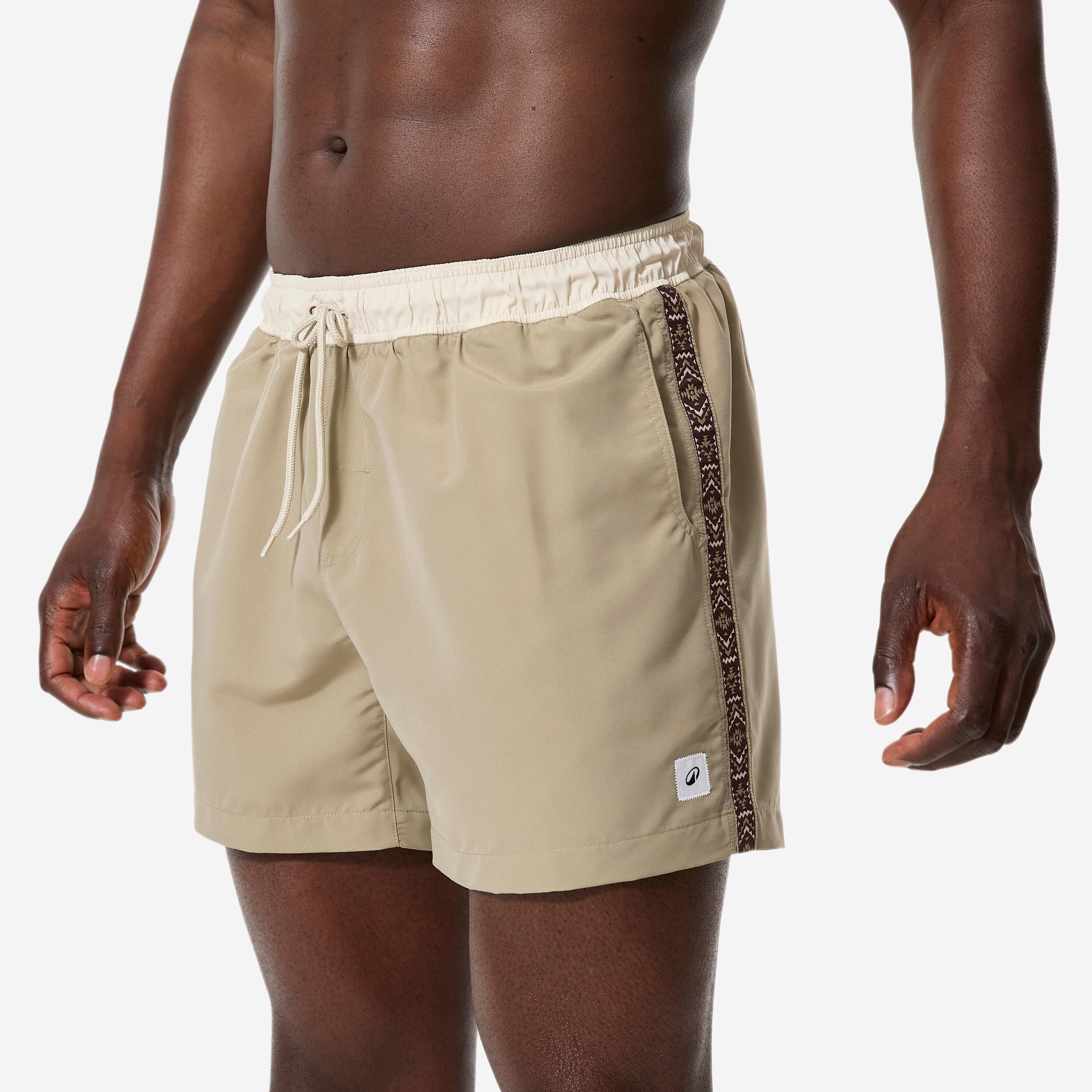 Decathlon Boardshorts Herren kurz 100 Geo Retro 15'' beige