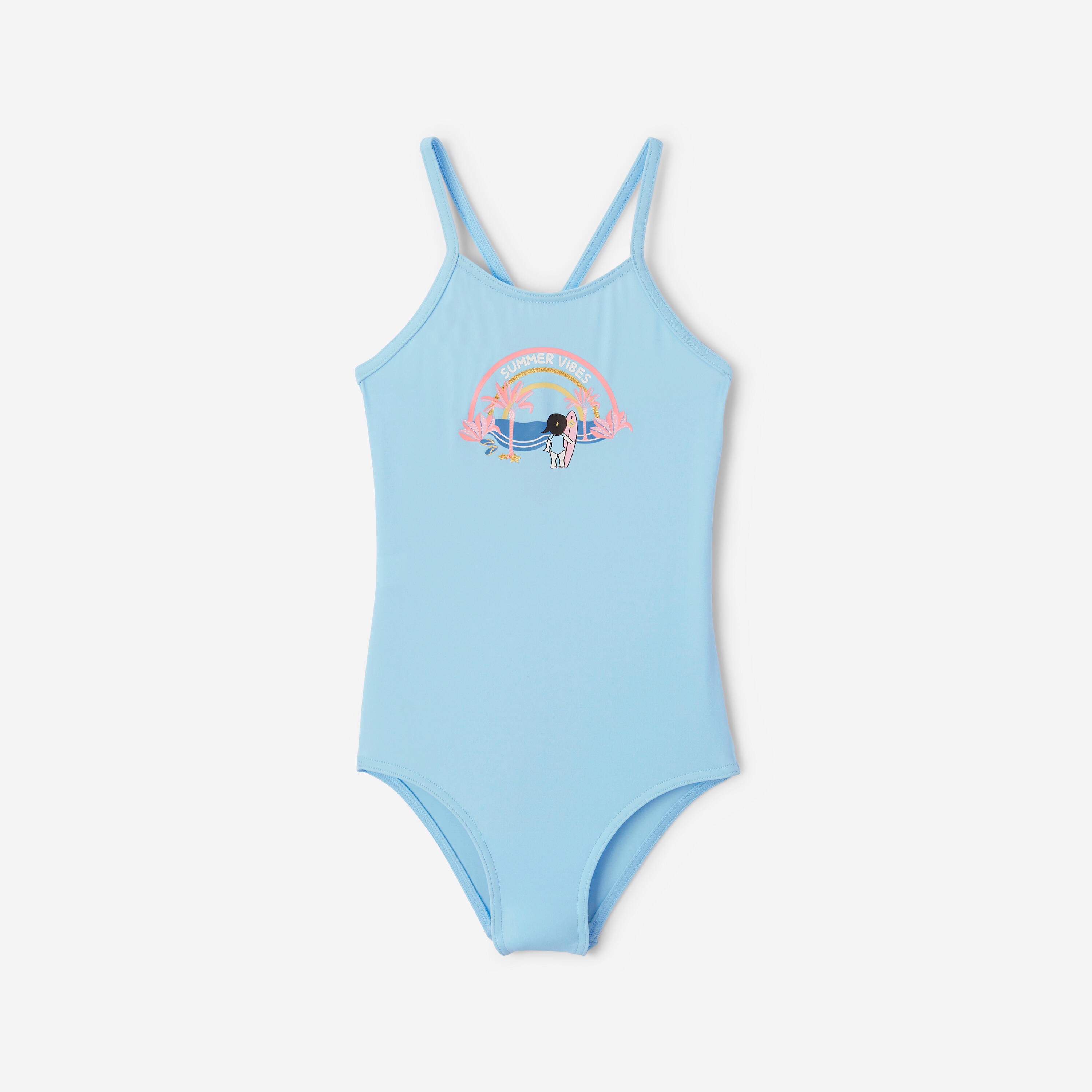 Decathlon Badeanzug Surfen Mädchen Hanalei Summer Vibes hellblau