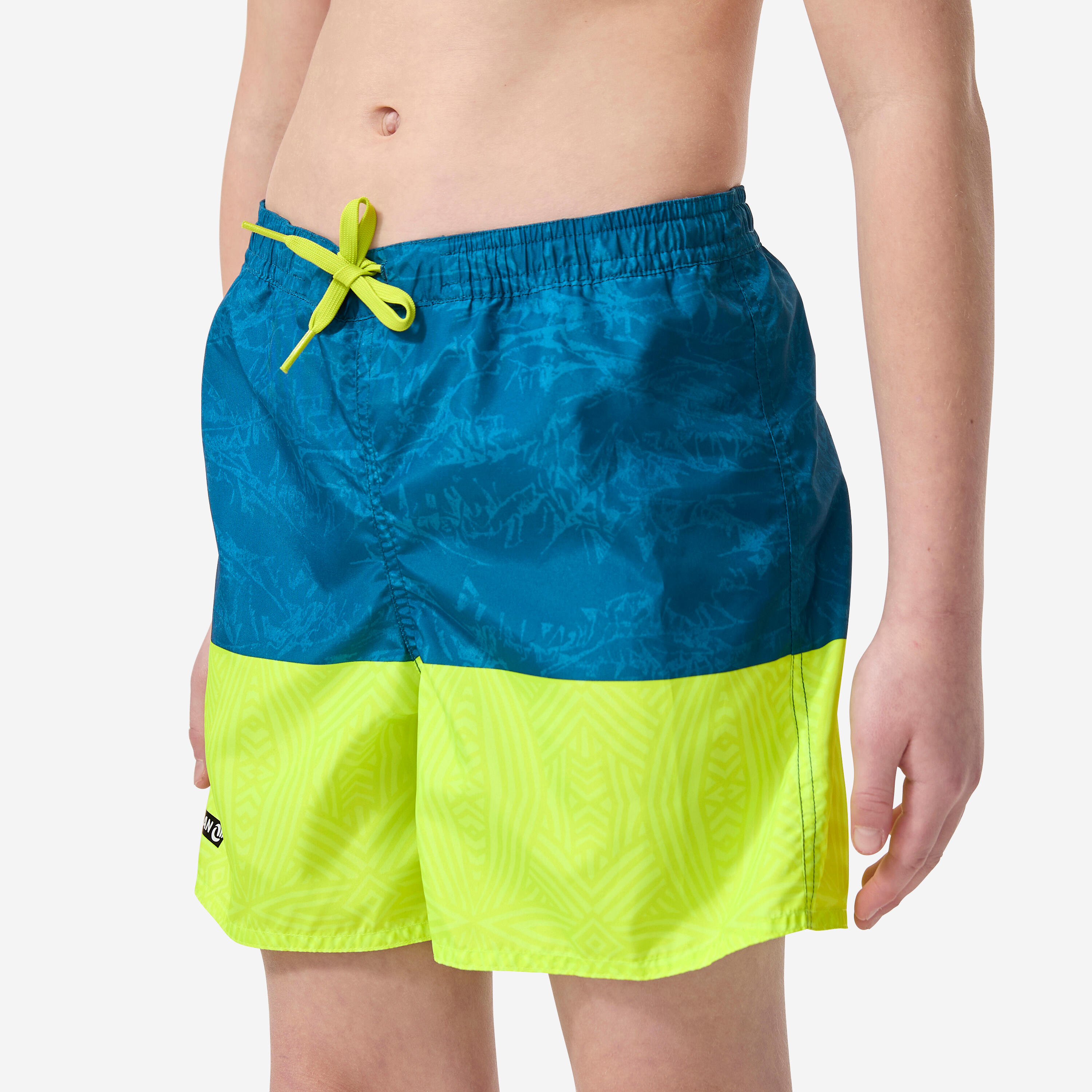 Decathlon Boardshorts Surfen Jungen mit Taschen 100 Stories blau/gelb