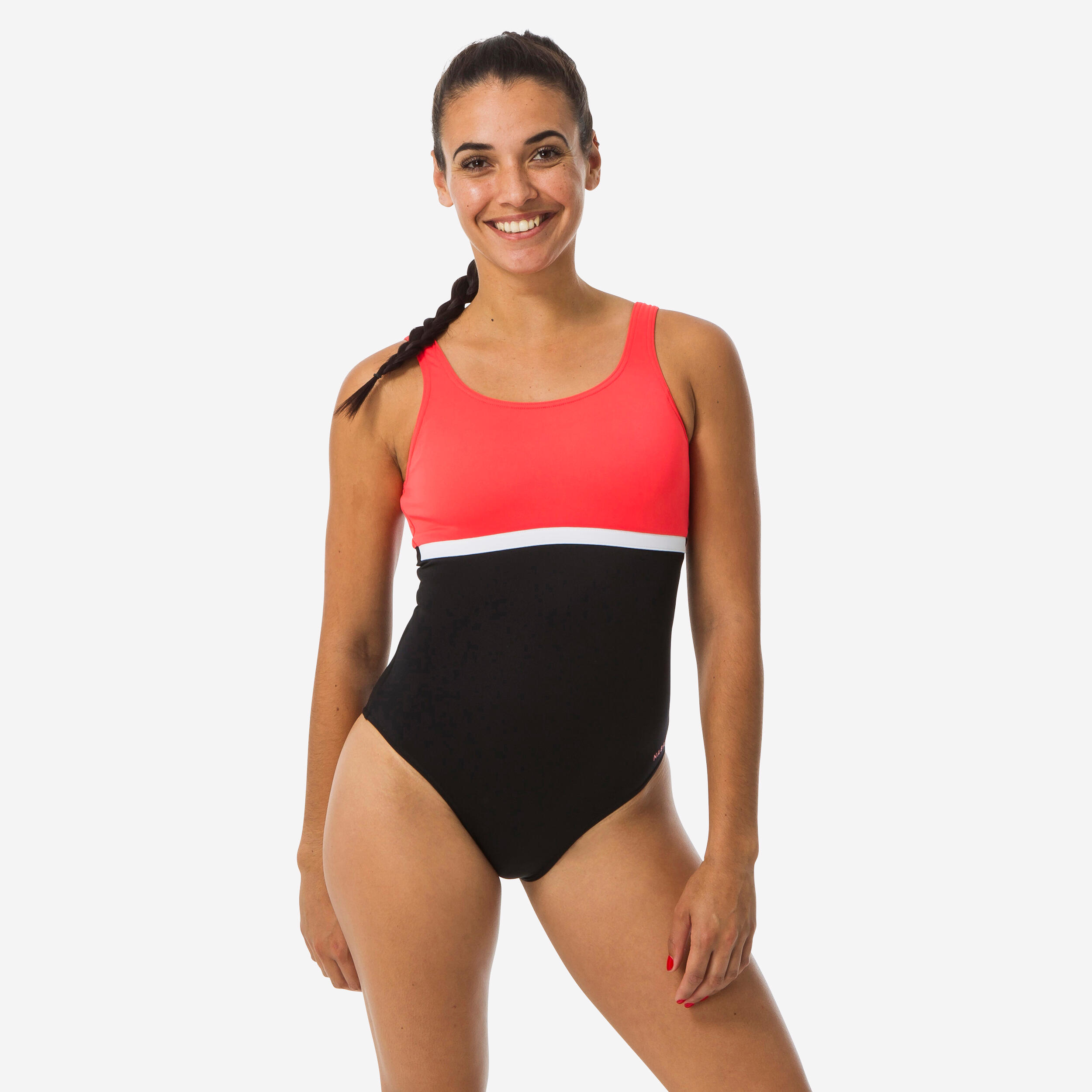 Decathlon Badeanzug Damen - Heva Li schwarz/koralle