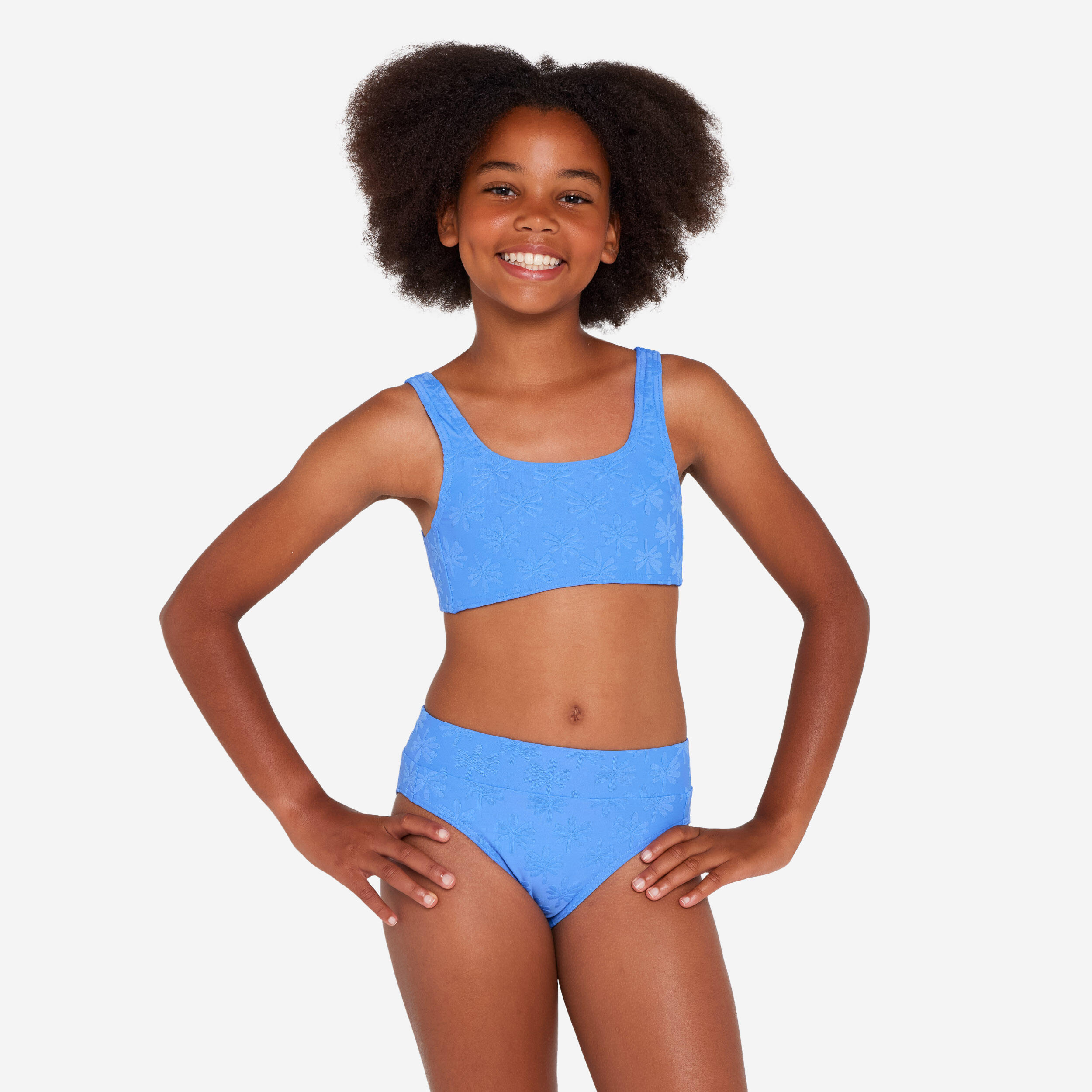 Decathlon Bikini-Set Surfen Mädchen Bustier hoher Taillenbund 500 Lao Miami blau