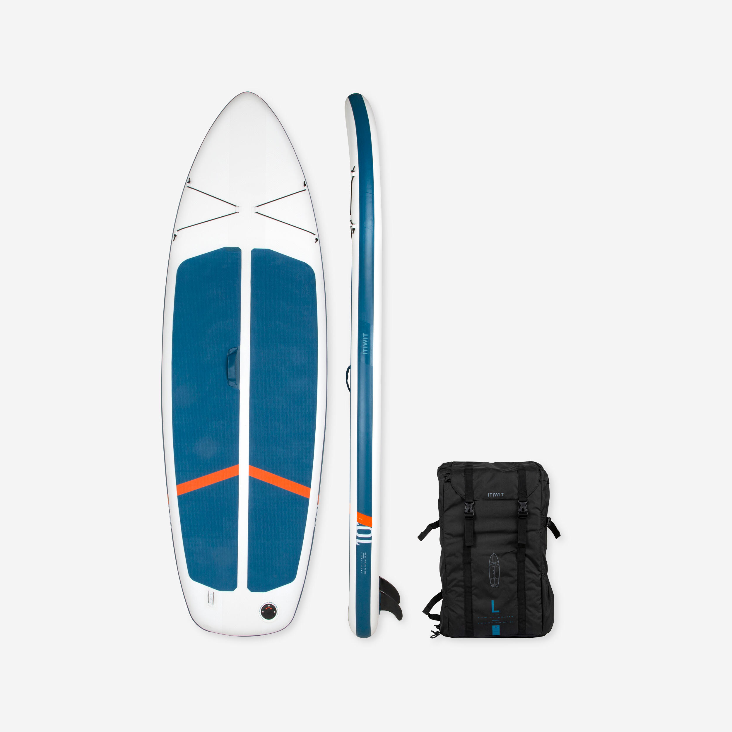 ITIWIT SUP Stand Up Paddle aufblasbar und kompakt 10' (max. 130 kg) - SUP100 weiss/blau