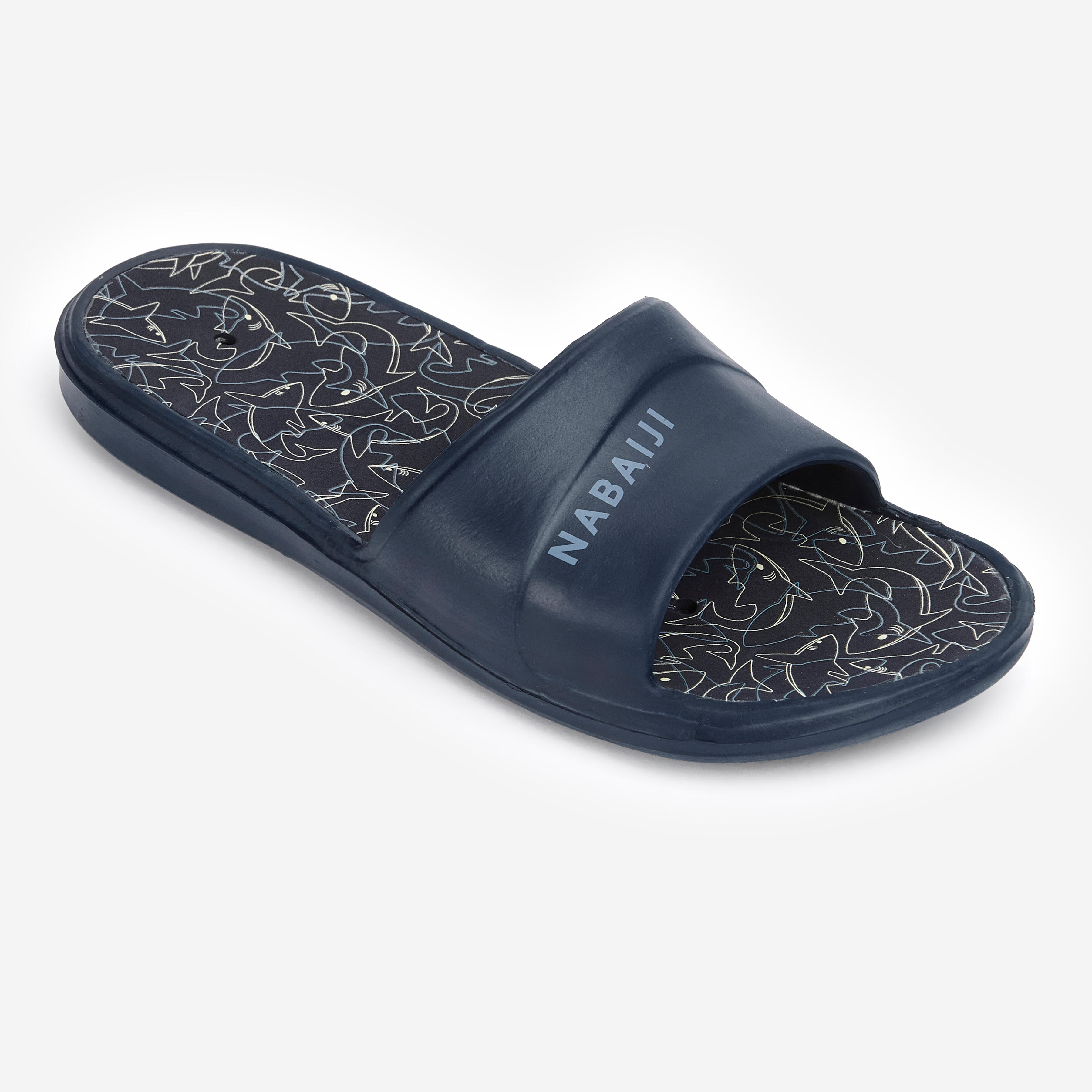 NABAIJI Badelatschen Kinder - Slap 500 Hai-Aufdruck schwarz