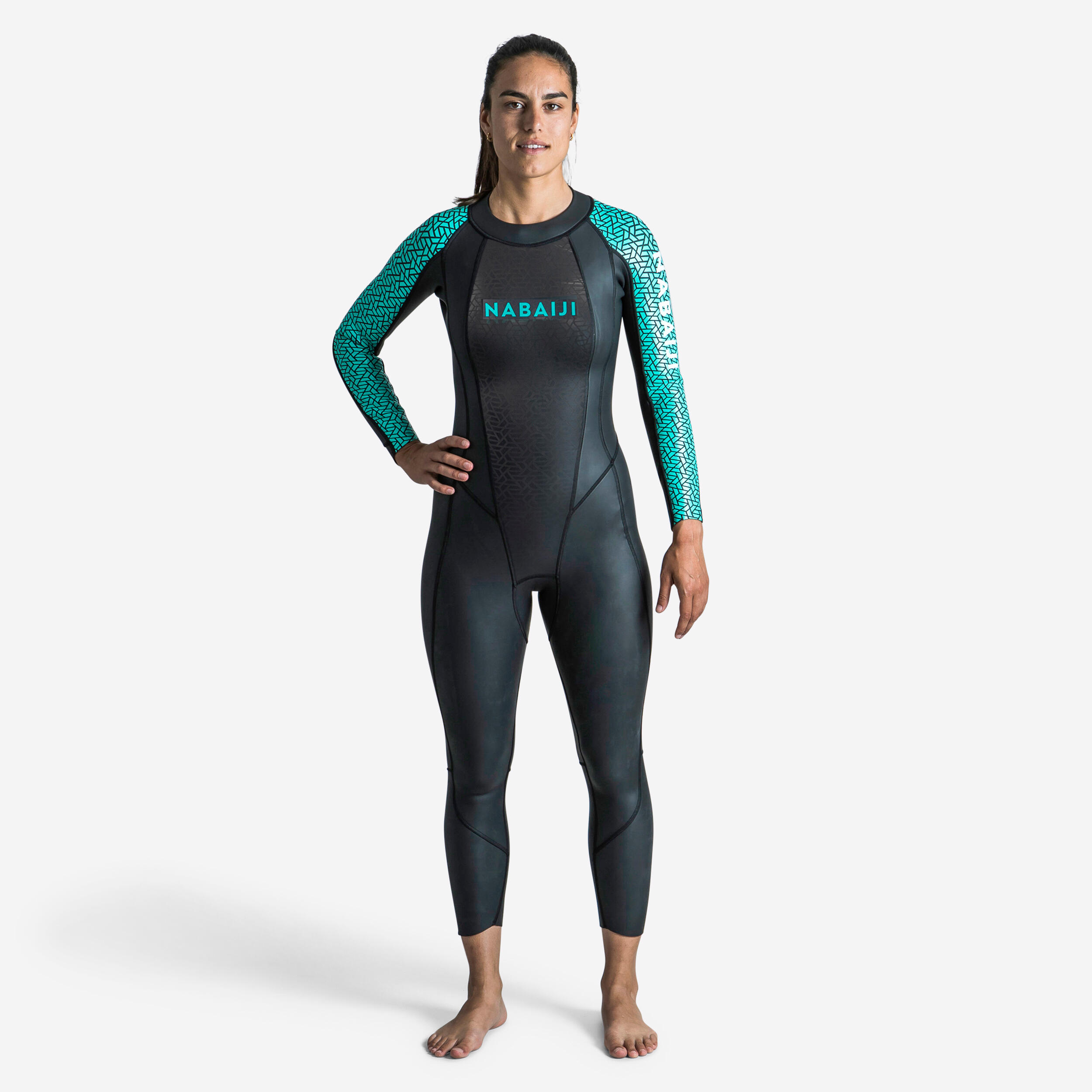 NABAIJI Schwimmanzug Neopren Damen Freiwasserschwimmen - OWS 500 2/2 mm schwarz/türkis