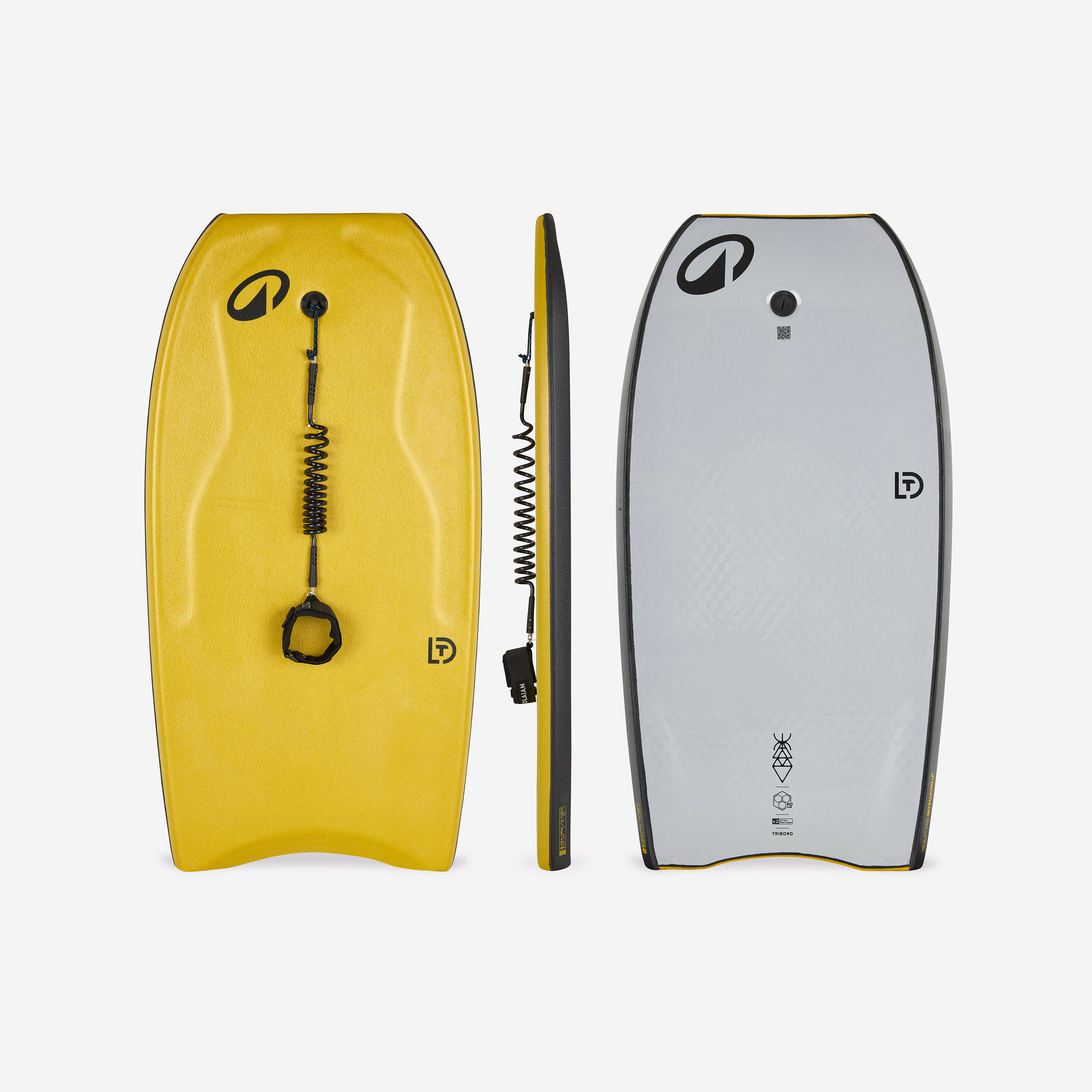 OLAIAN Bodyboard 500 Fortgeschrittene Double Stringer Mesh gelb/grau 40