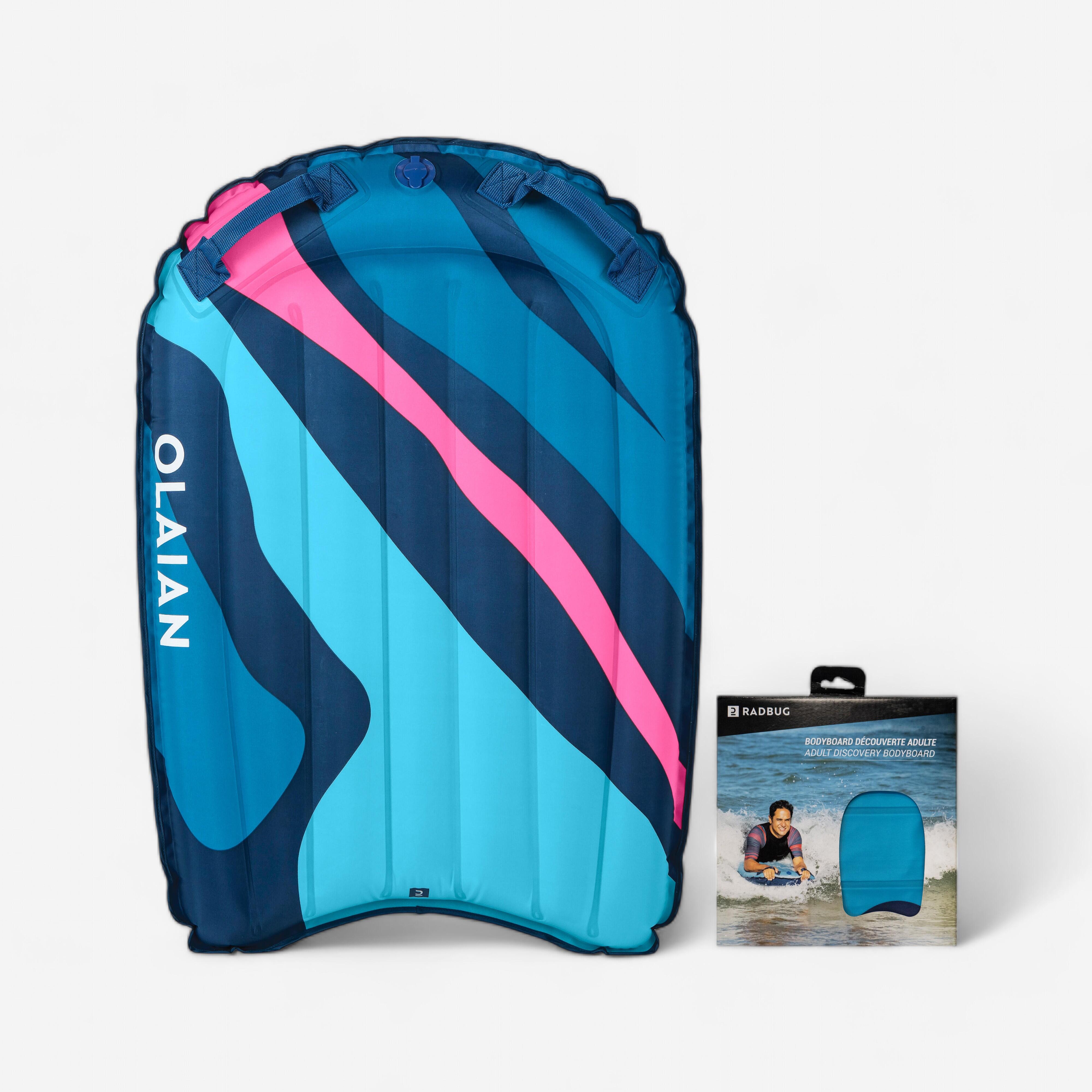 OLAIAN Bodyboard aufblasbar Discovery Einsteiger 25 bis 90 kg - Compact camo blau/rosa M