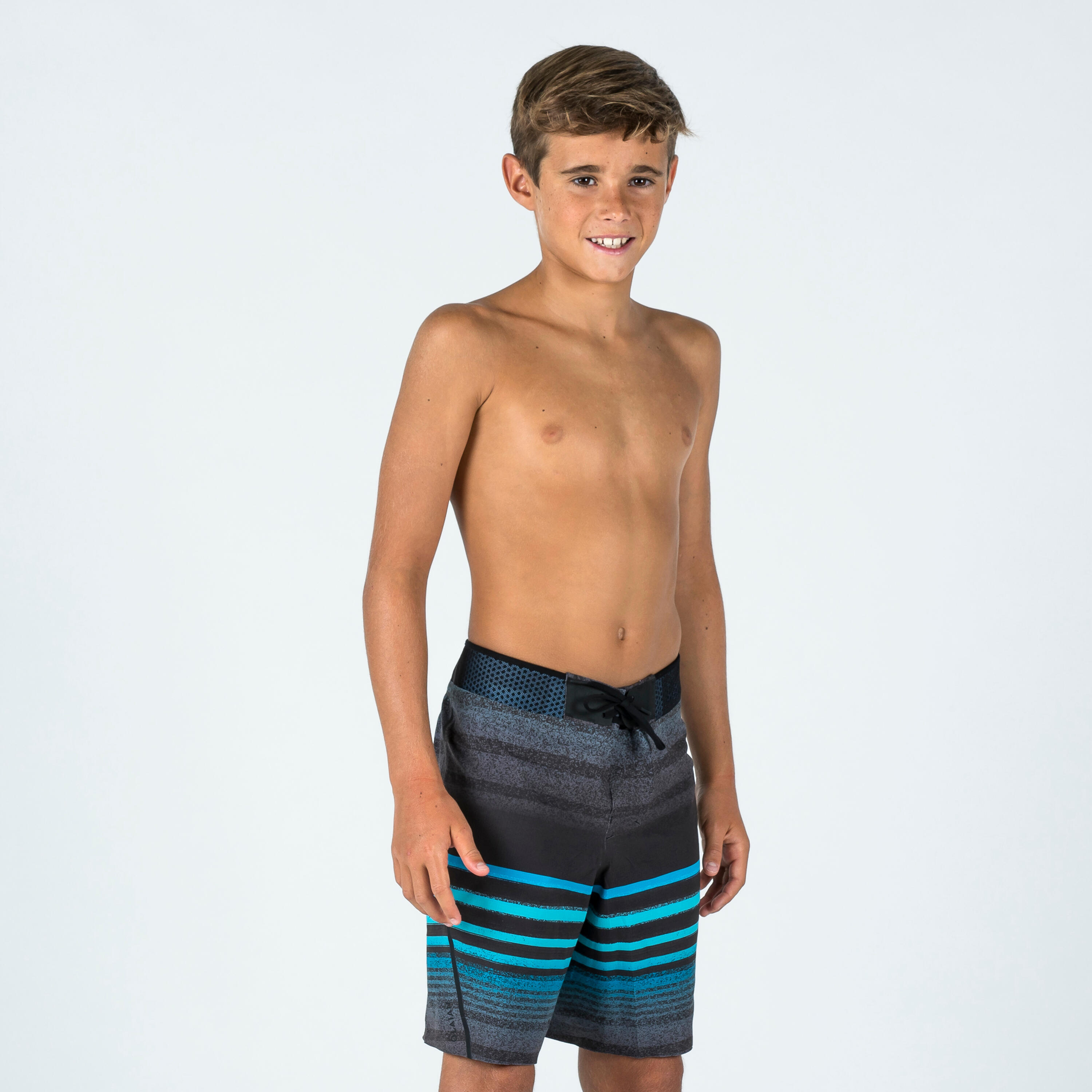 OLAIAN Boardshorts Kinder Jungen 900Â gestreift schwarz/blau 161-172cm 14-15J
