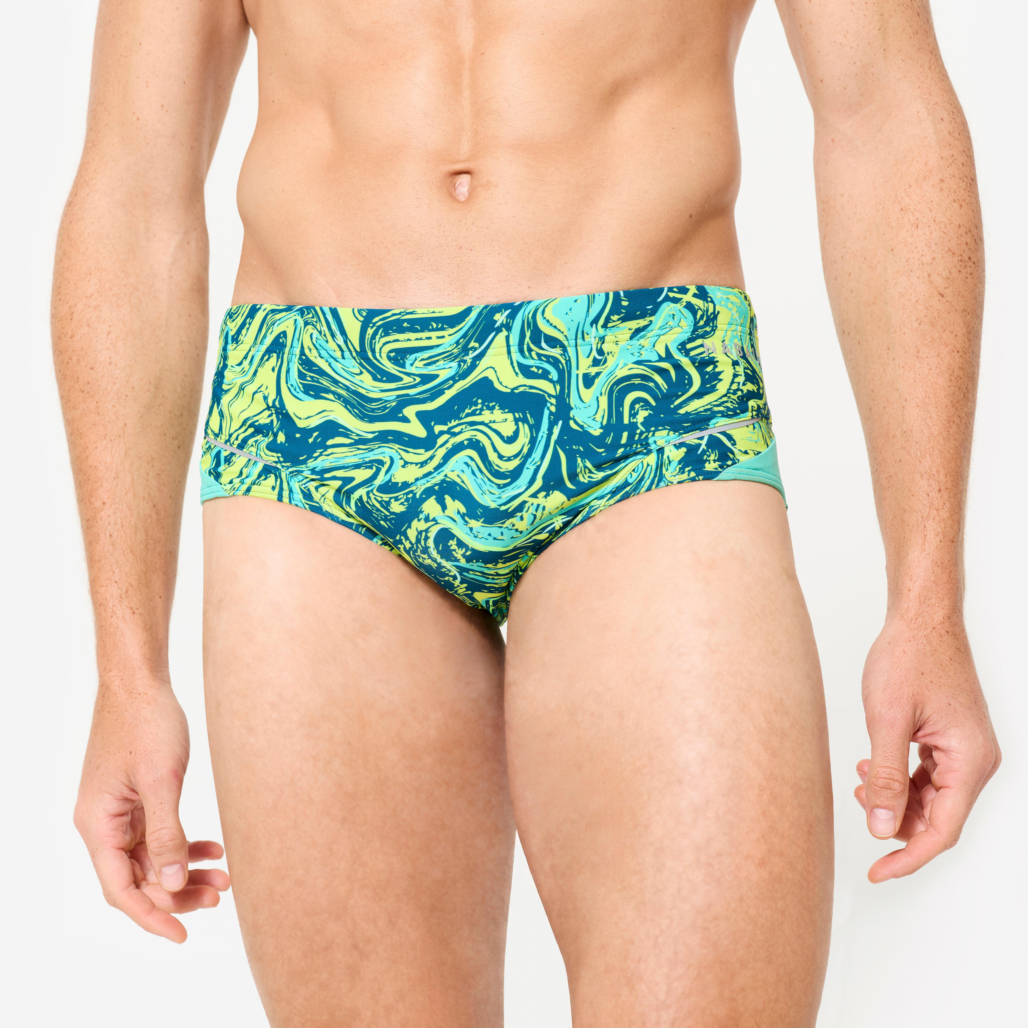 NABAIJI Badehose Slip Herren Kastenform - 900 Print gelb/grün