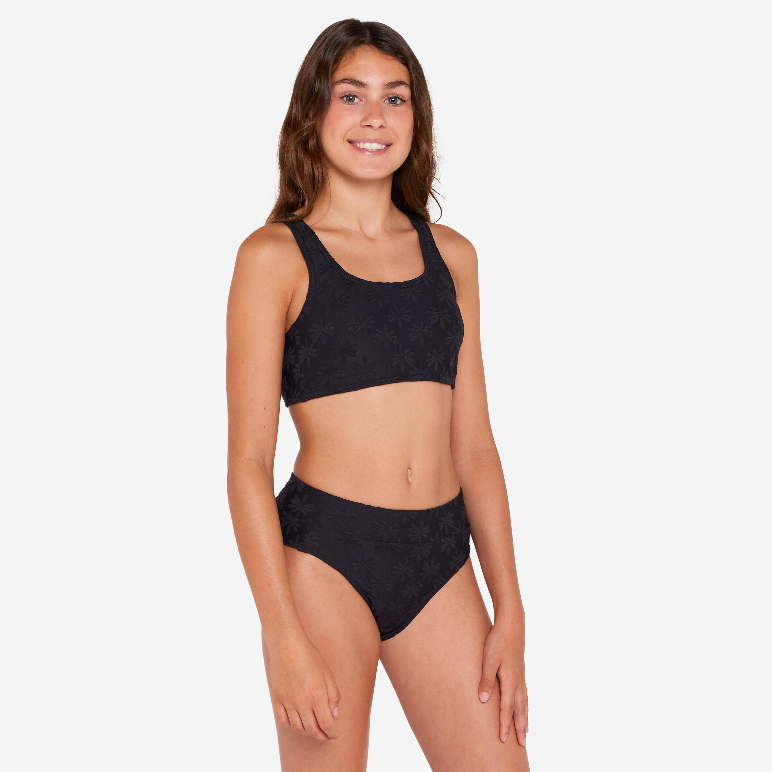 OLAIAN Bikini-Oberteil Surfen Mädchen Bustier hoher Taillenbund 500 Lao Miami schwarz